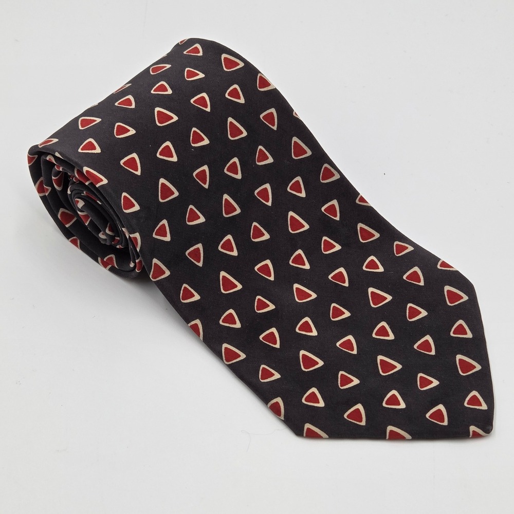 Hugo Boss Mens Silk Tie‎ Geometric Triangle Pattern Gray Red Italy Made Necktie